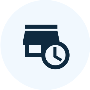 Store icon with clock symbol overlay.