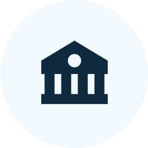 Building icon with columns and triangular roof.